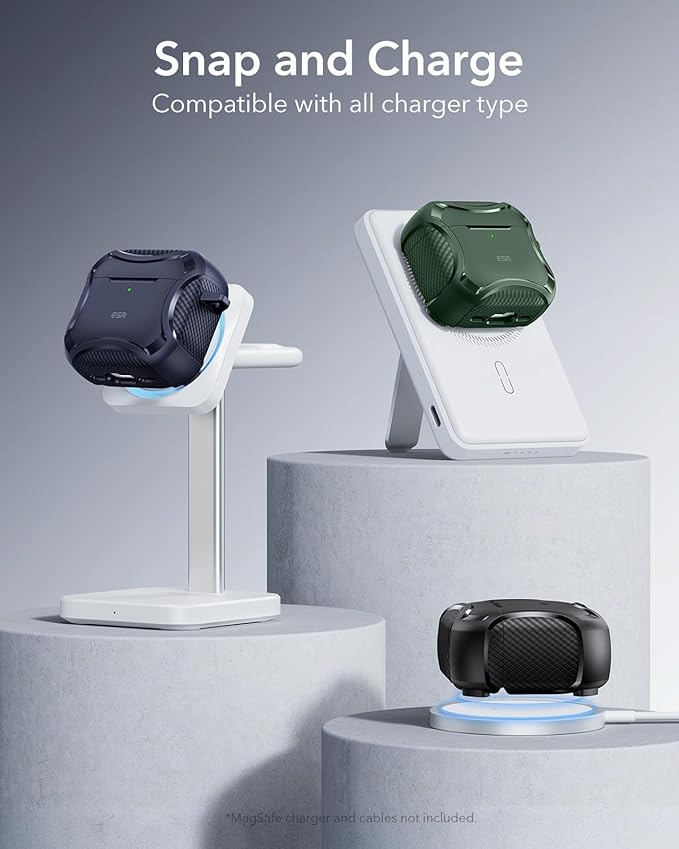 ESR for AirPods 4 Case, Compatible with AirPods 4th Generation Case (2024), Compatible with MagSafe, Powerful Drop Protection, Magnetic Lid, Cyber Series, Green