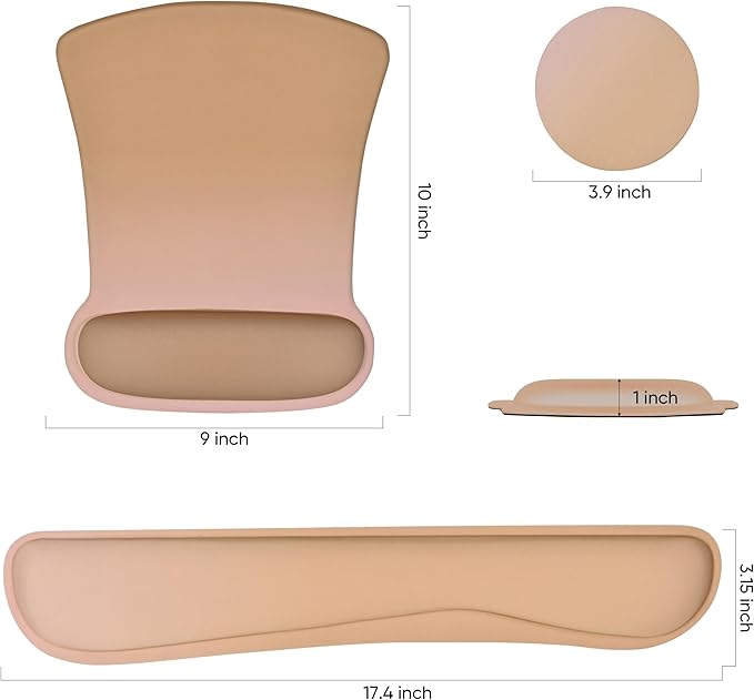 RICHEN Mouse Pad and Keyboard Wrist Rest, 3-in-1 Computer Mousepad and Coaster Set, Non-Slip Keyboard Wrist Rest and Mouse Pad Set Ergonomic Design (Gradient Brown)