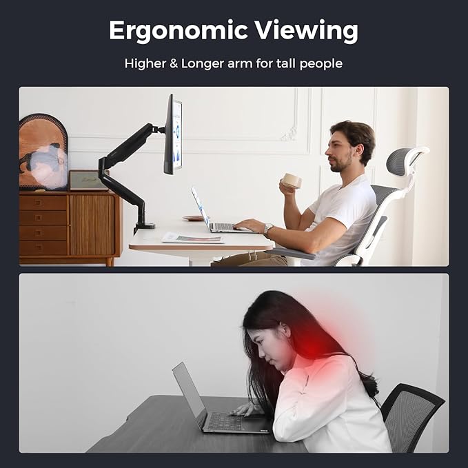 Curved Monitor Mount Single Arm Holds to 28.6 lbs, Ultrawide Monitor Stand for 35" Screens, C-Clamp & Grommet Base, +90° to-45° Tilt,180°Swivel,360° Rotation,VESA 75x75 or 100x100mm,for Curved/Flat