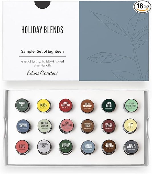 Edens Garden Christmas Essential Oils 18 Set – 100% Pure Therapeutic Grade, Aromatherapy Scents For Diffusers & Home – Natural & Fragrance Oil-Free, Festive Autumn & Winter Collection, .92 ml/ 18 Pack