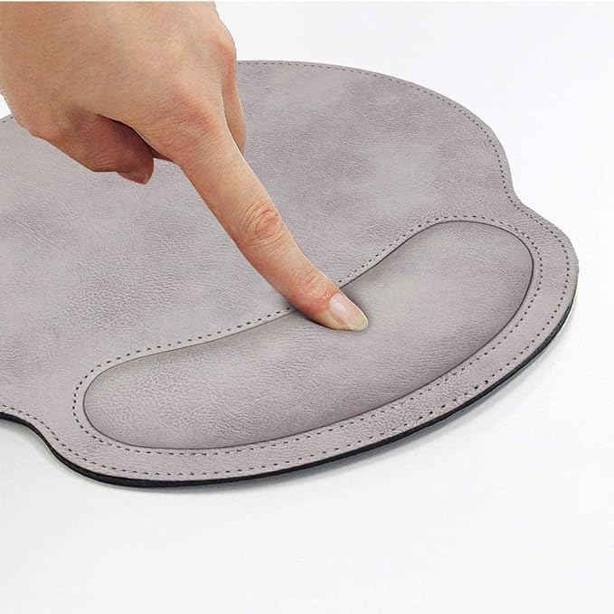 RICHEN Ergonomic PU Leather Mouse Pad with Wrist Support,Comfort Memory Foam,Waterproof Surface，Non- Slip Rubber Base for Computer Laptop & Mac,Lightweight Rest for Home,Office & Travel (Gray White)