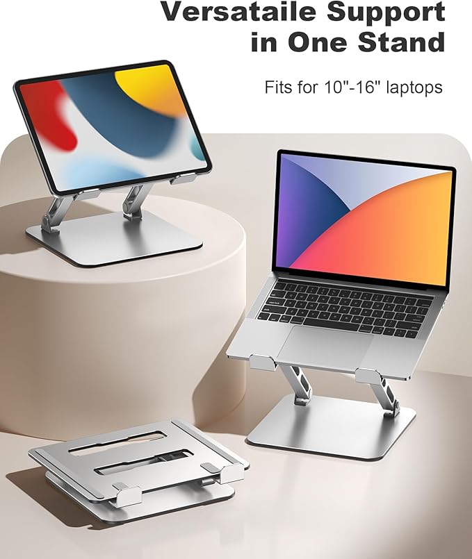 Ergonomic Laptop Stand, Dual-Bar Support & Height Adjustable Laptop Riser Holder for Desk, Ventilated & Portable Computer Notebook Stand Mount, Compatible with MacBook Air Pro/Dell/HP (10"-16")