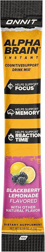 ONNIT Alpha Brain Instant Cognitive Support Drink Mix, BlackBerry Lemonade Flavor, Nootropic Supplement for Focus, Memory, and Clarity, 0.13 oz Packets, 30 Count
