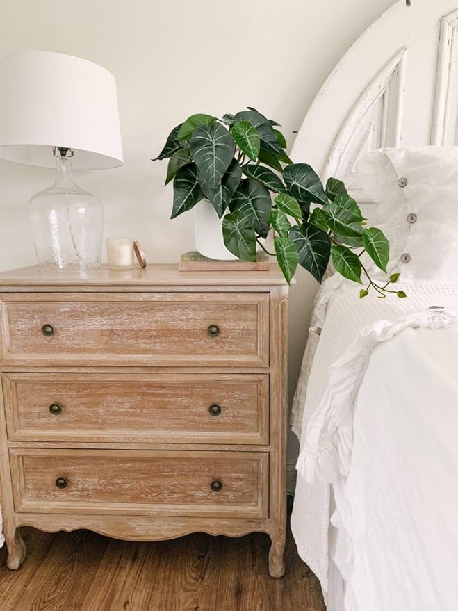 Hollyone Artificial Plants Potted Alocasia Amazonica Polly Faux Plant with White Ceramic Pot Fake Hanging Plants Indoor for Home Living Room Shelf Office Aesthetic Decor