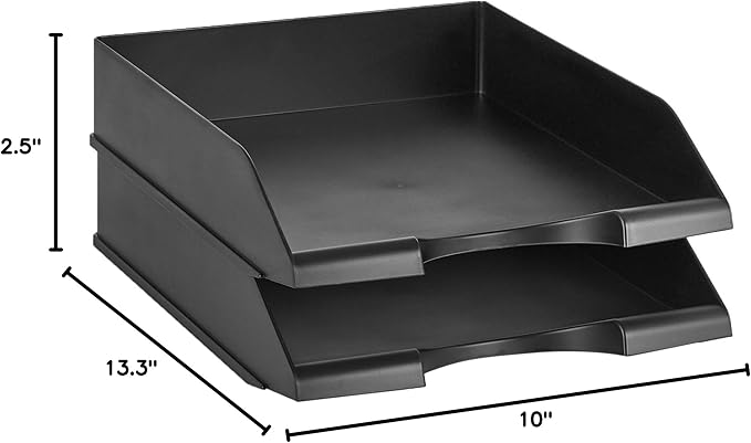 Amazon Basics Rectangular, Stackable Office Letter Organizer Desk Tray, Black, Pack of 2