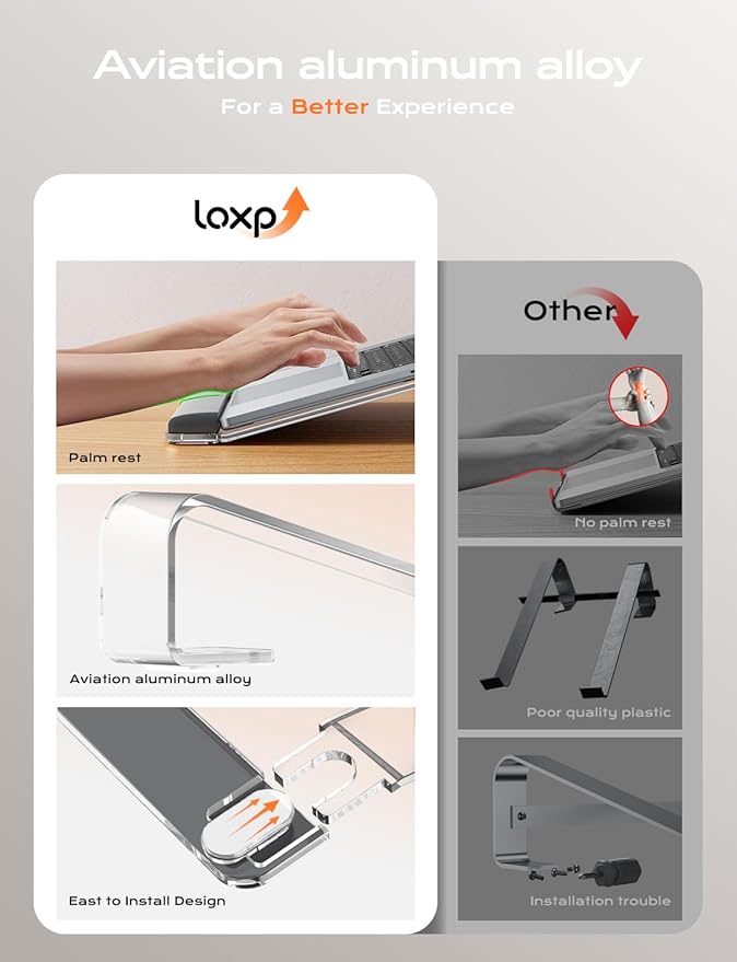 Acrylic Laptop Stand for Desk, Laptop Stand with Wrist Support, Ergonomic Detachable Laptop Riser, Acrylic Protable, Computer Stand for MacBook Air Pro, HP, Dell, XPS, HP (10-17") Laptops