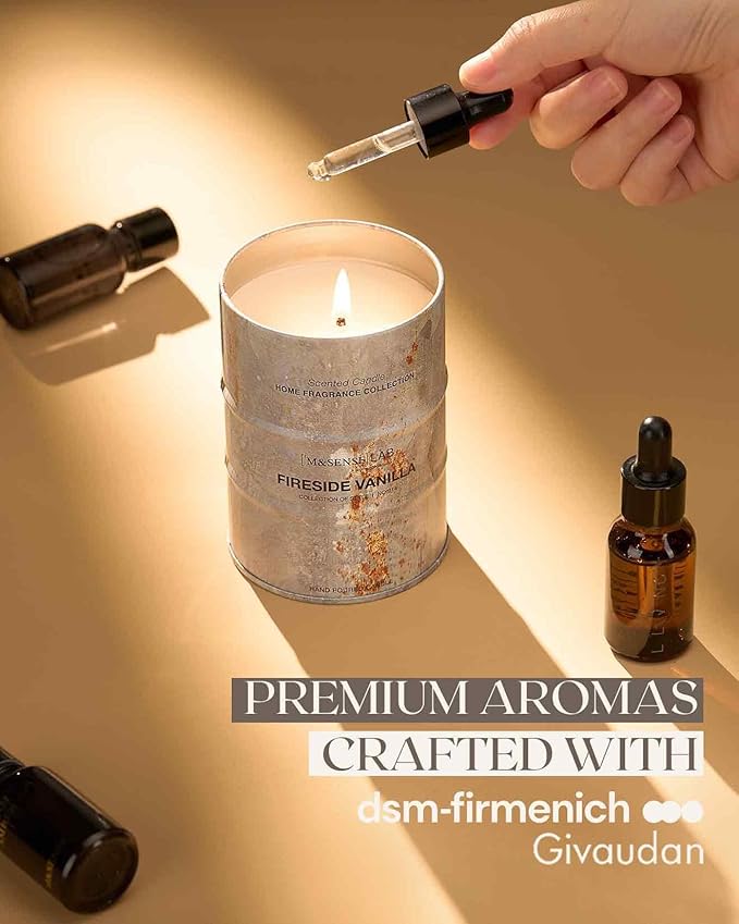 M&SENSE Fireside Vanilla Scented Candles Natural Non Toxic, Aromatherapy Candle for Stress Relief Meditation Relaxing, Housewarming Gifts for Women Men, 11.3oz 70 Hour Long Burning