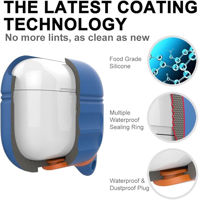 AirPods Pro Case, Waterproof Silicone Cover for AirPods Pro 2 Case | Waterproof Protection | Portable | for USB-C/Wireless | Anti-Lost | One Piece | Blue