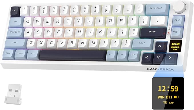 LTC Nimbleback NB682 PRO 65% Wireless Mechanical Keyboard w/Display Screen & Knob, 2.4G/ BT/USB-C Wired RGB 68 Keys Gaming Keyboard, 5-Layer Dampener, Hot Swap PCB, Software Support, Linear Switch