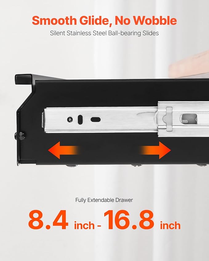 VEVOR Under Desk Drawer Slide Out, 33inch Under Desk Mounted Pull-out Drawer Attachment, Hidden Under Counter Drawers for office Home Sit Stand Workstation, Black