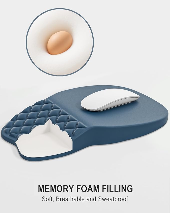 Auhoahsil Ergonomic Mouse Pad with Wrist Rest, Comfortable Slope Computer Mouse Mat with Wrist Support, Memory Foam Filling, Non-Slip Silicone Base, Pain Relief for Gaming Work, 8" x 12", Navy Blue