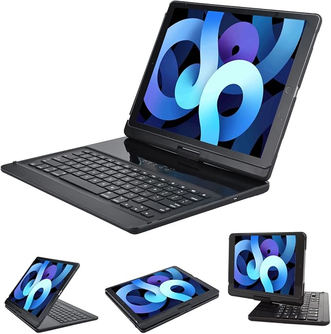 iPad pro 12.9 case with Keyboard 2017 2nd 2015 1st Generation, 360 Rotatable Wireless Folio 180 Swivel Stand Hard Cover Auto Sleep Wake up