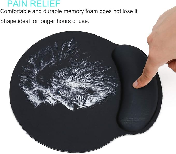 RICHEN Memory Foam Mouse Pad with Wrist Support,Ergonomic Mouse Pad with Wrist Rest,Non-Slip Rubber Base for Computer Laptop & Mac,Lightweight Rest for Home,Office & Travel (Lion)