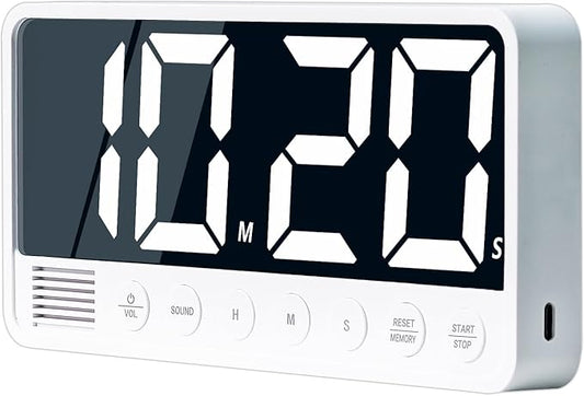 Digital Kitchen Timer with 7.1” Extra Large Display, Rechargeable Magnetic LED Countdown/Up Memory Timer with 6 Alarms & 4 Volume Levels for Cooking, Classroom, Office, Home Gym (White)