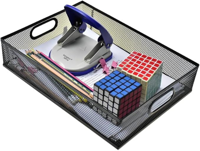 Metal Mesh Desk Organizer Tray, A4 Large Office Storage Box Set, 12.6X 9.1 x 2.8Inches