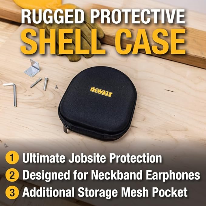 DEWALT Black Edition Pro Audio Bundle: Heavy-Duty 2-in-1 Bluetooth Neckband Headphones + Rugged EVA Travel Case
