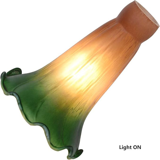 Bieye LS103S Lily Flower Blown Glass Lampshade (Amber Green, Opening I.D. 0.87" x O.D. 1")