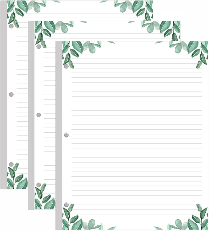 (3-Pack) Letter Size Lined Refill Paper, 3-Hole Punched Ruled Filler Paper, 300Sheets / 600Pages Loose-Leaf Line Paper, 100gsm White Paper, 8.5'' x 11'', Leaf