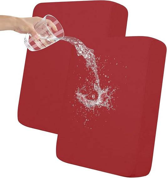 Easy-Going 100% Waterproof Chair Sofa Seat Cushion Slipcovers Couch Cushion Cover Stretch Furniture Protector for Kids, Pets (2-Piece Loveseat Cushion, Christmas Red)