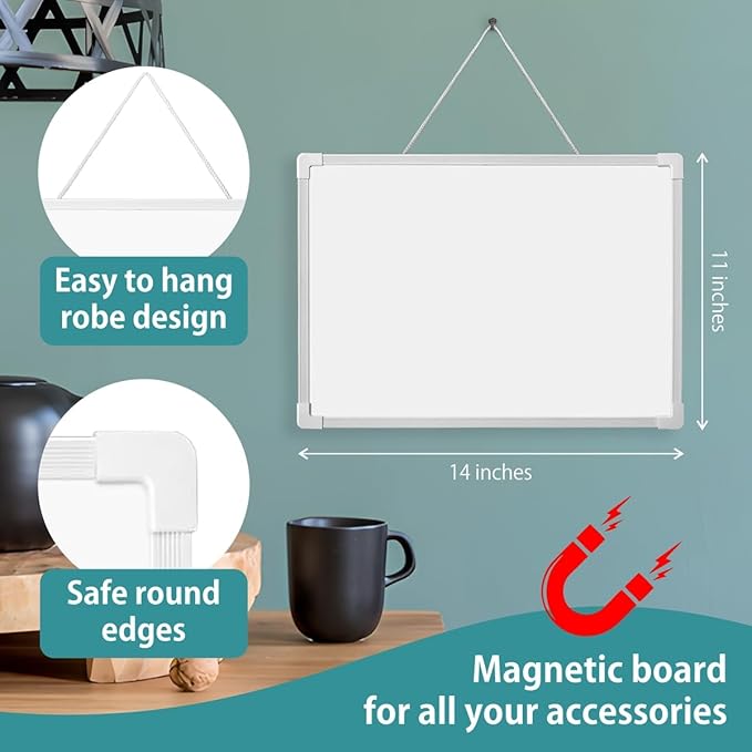 Dry Erase Board and Marker 11X14 Magnetic Mini White Boards, Double Sided Small White Boards Dry Erase Board with Lines Ruled and Blank for Kids