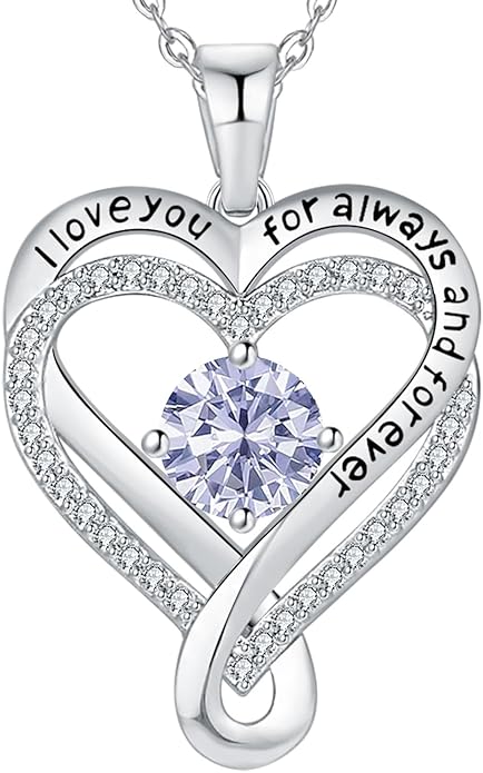 Jewelry for Women Wife Infinity Heart Birthstone I Love You Necklace S925 Anniversary Women Necklaces for Her Wife Birthday Gift Ideas, Birthday Present for Girlfriend Mom Daughter Sterling Silver
