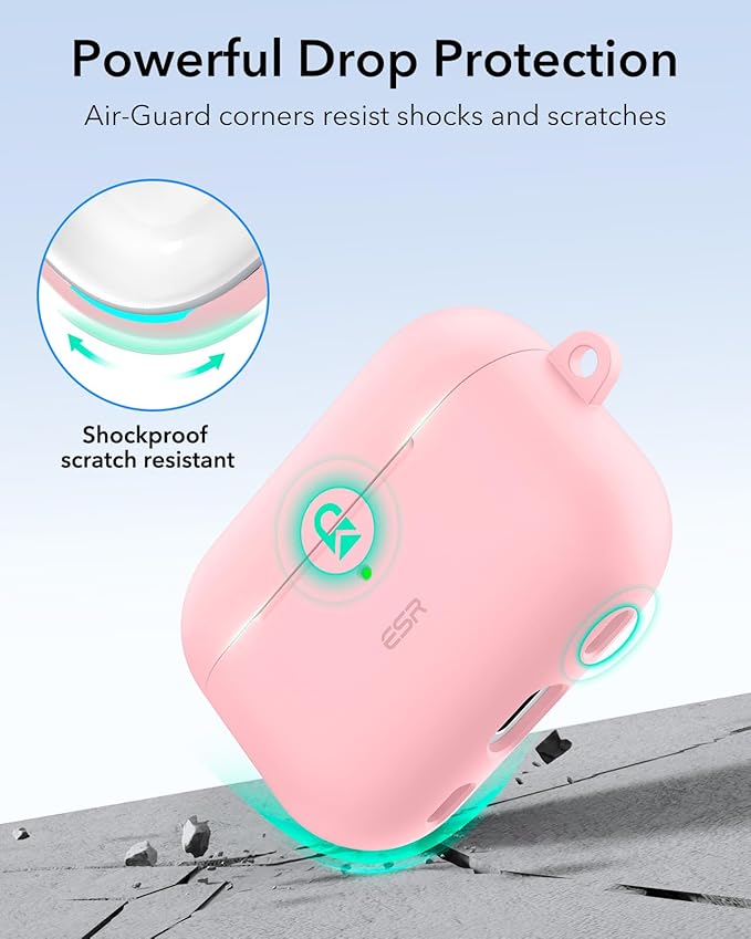 ESR for AirPods Pro 2 Case, Compatible with Airpods Pro 2nd Generation Case (2023/2022/2019), Compatible with MagSafe, Magnetic Lid Lock, Full Drop Protection, Pink