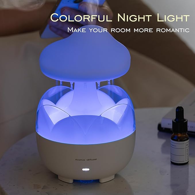 Raindrop Portable Humidifier,Cloud Essential Oil Diffuser,230ml Capacity,Remote Control,with Night Light and Waterless Auto Shut-Off,for Office Room Bedroom Livingroom