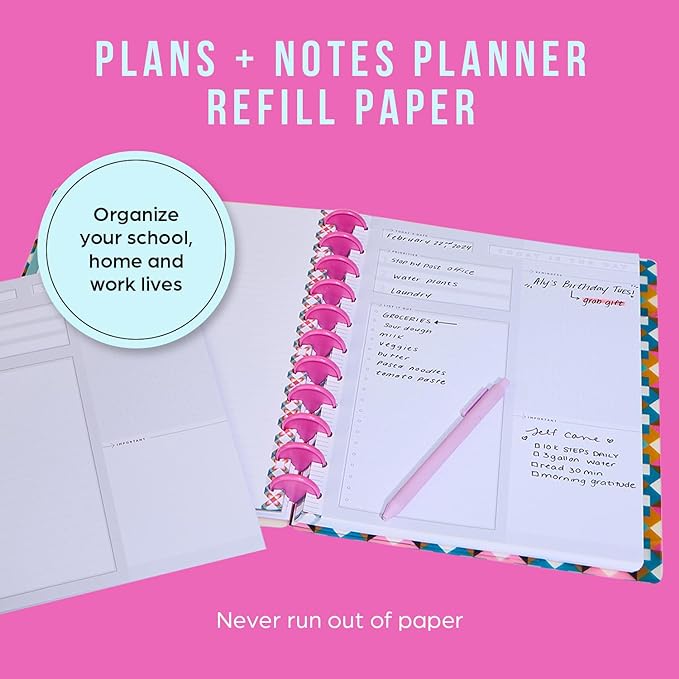Happy Planner Undated Refill Paper for Planners and Journals, Neutral Lined Dashboard Layout Daily Notebook Planner Paper, Big Size, 100 Sheets 8 1/2" x 11"
