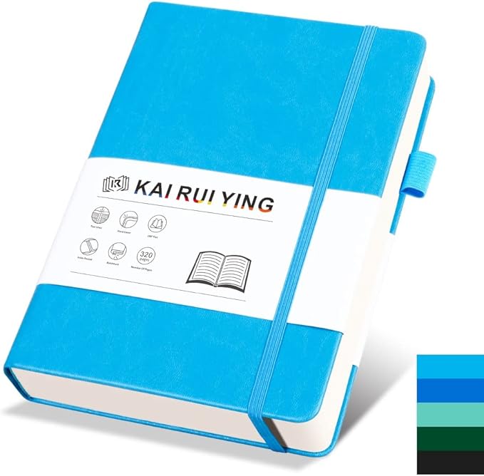 KaiRuiYing Lined Journal Notebook with Pen Holder, 320 Pages, 5.5'' × 8.6'' Medium Size A5-100 GSM Thick Paper, for Writing, Work, Office, Leather Hardcover