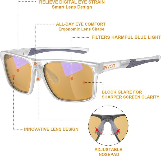 HD Premium Gaming and Computer Screen Yellow Tint Glasses Blue Light Blocking 86% Reduce Glare Anti Eyestrain