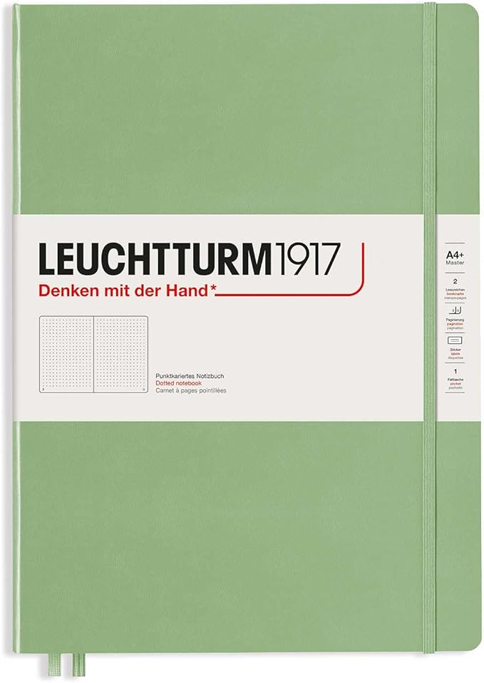 LEUCHTTURM1917 - Notebook Hardcover Master Slim A4+ - 123 Numbered Pages for Writing and Journaling (Sage, Dotted)