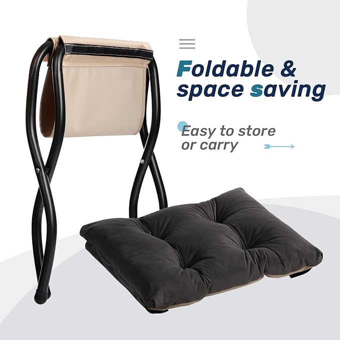 AbocoFur 15"(H) Folding Footrest Stool, Accent Padded Sofa Foot Stool for Lazy Chair, Upholstered Small Foldable Ottoman, Metal Frame Portable Foot Rest Ottoman for Living Room, Bedroom, Smoky Grey