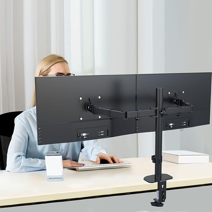 Suptek Monitor Mount, Adjustable Dual Monitor Arm Desk Mount Heavy Duty Monitor Stand fit for 27 inch Monitor Screens up to 22lbs,Black(MD9442)