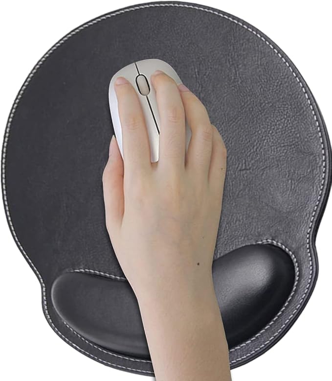 RICHEN Ergonomic PU Leather Mouse Pad with Wrist Support,Comfort Memory Foam,Waterproof Surface，Non- Slip Rubber Base for Computer Laptop & Mac,Lightweight Rest for Home,Office & Travel (Black)