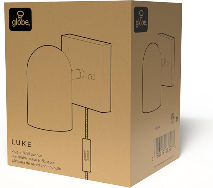 GLOBE Electric 65000146 1-Light Plug-in or Hardwire Wall Sconce, Matte White, 6ft White Braided Fabric Cord, in-Line Rocker Switch, Wall Lights for Living Room, Home Décor