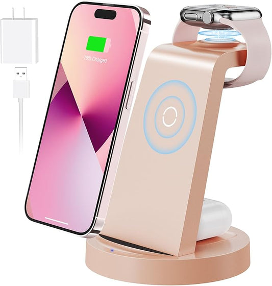 3 in 1 Charging Station for Apple Device, Wireless Charger for iPhone 16 15 14 13 12 11 Pro Max & Apple Watch iwatch- Charging Stand Dock for AirPods