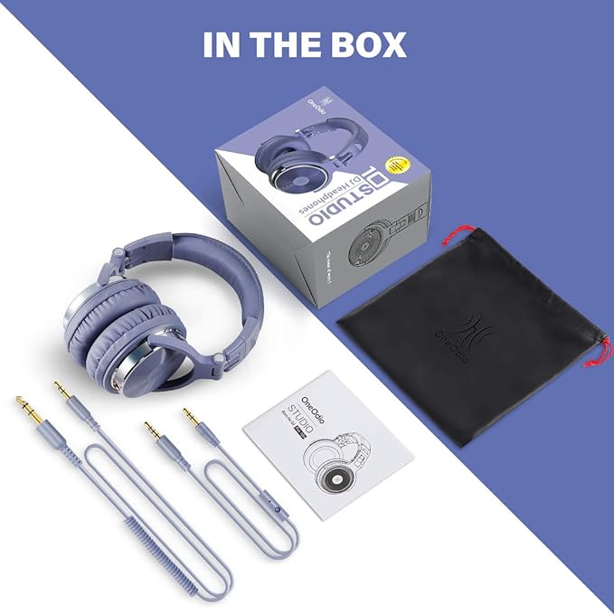 OneOdio Wired Over Ear Headphones Studio Monitor & Mixing DJ Stereo Headsets with 50mm Neodymium Drivers and 1/4 to 3.5mm Jack for AMP Computer Recording Podcast Keyboard Guitar Laptop - Light Blue