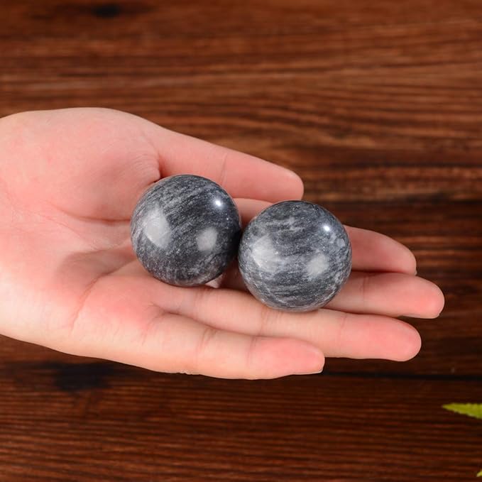 BRABUD Marble Hand Balls Dark Grey Chinese Health Exercise Baoding Balls Stress Relief 1.4'' BS004