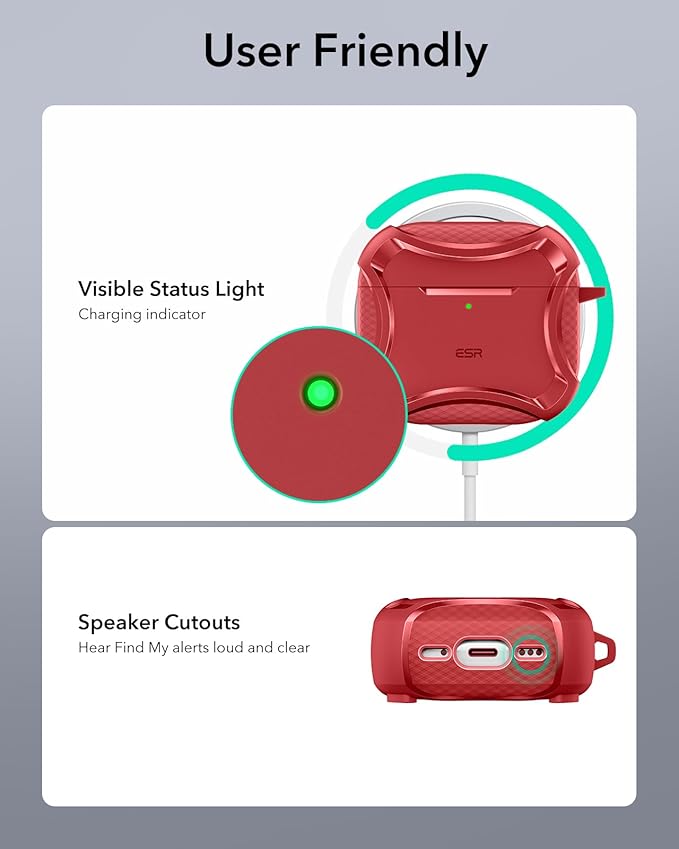 ESR for AirPods 4 Case, Compatible with AirPods 4th Generation Case (2024), Compatible with MagSafe, Powerful Drop Protection, Magnetic Lid, Cyber Series, Red