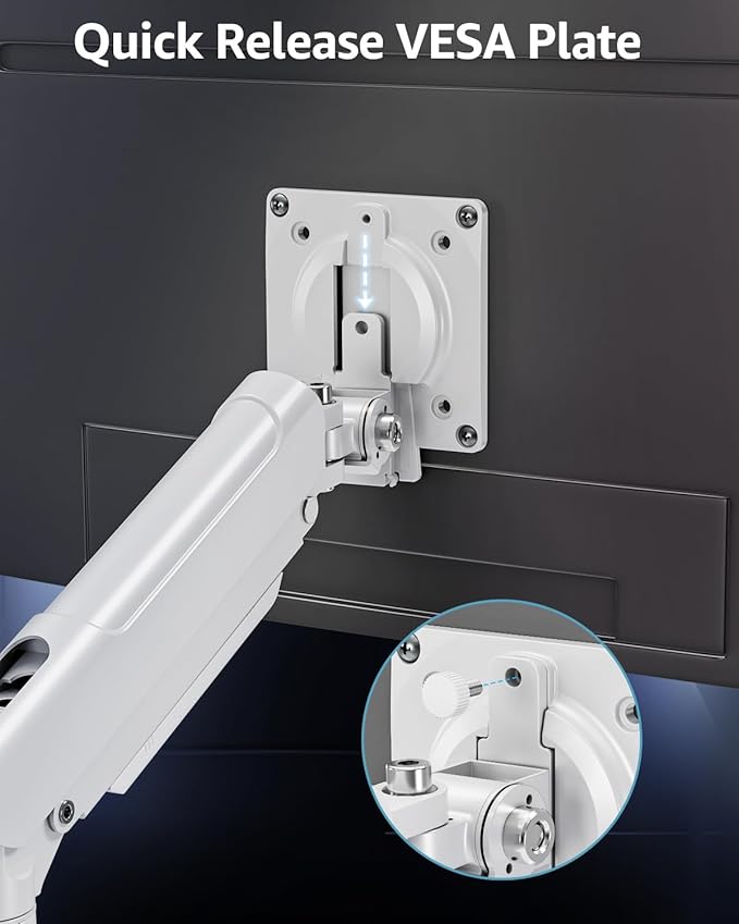 Dual Monitor Arm Fits 17 to 32 Inch Computer Screen, 22lbs per Arm, Full Motion Monitor Desk Mounts for 2 Monitors, Gas Spring Desk Mount, VESA Mount White, Freelift Pro