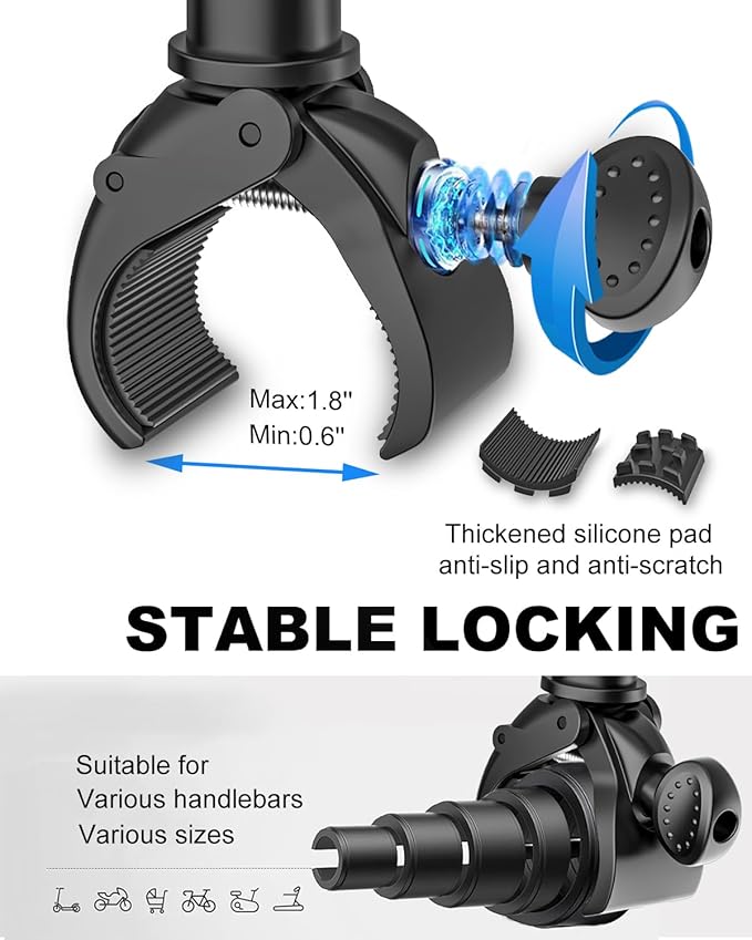 Spin Bike Tablet iPad Holder - Long Arm Gooseneck Tablet Mount Clamp for Indoor Bike Peloton, Treadmill, Wheelchair, Stroller, Exercise Bicycle Clamp for iPad Pro/Air/Mini, 4-13" Tablet Phone