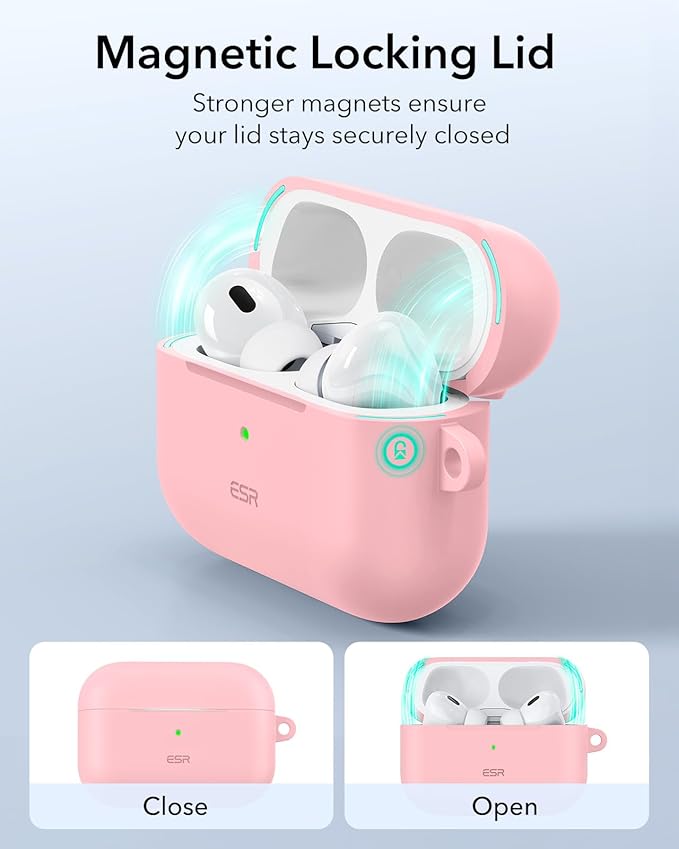 ESR for AirPods Pro 2 Case, Compatible with Airpods Pro 2nd Generation Case (2023/2022/2019), Compatible with MagSafe, Magnetic Lid Lock, Full Drop Protection, Pink