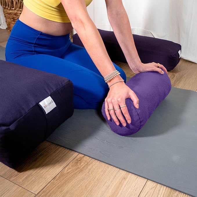 Sol Living Yoga Bolster Pillow for Restorative Meditation - 100% Cotton Cylindrical Cushion with Washable Cover for Balance Support in Asana Poses