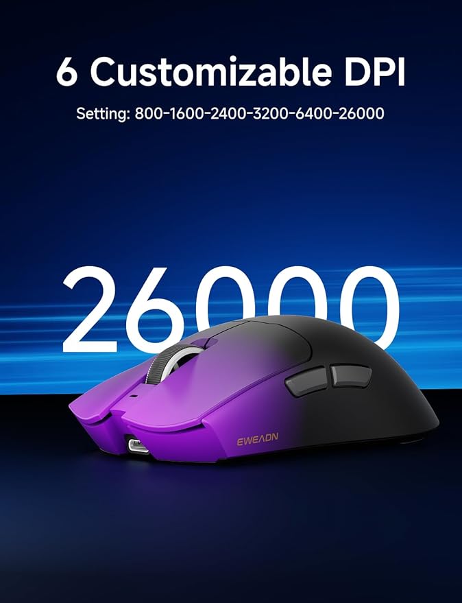 S9 Pro Wireless Gaming Mouse, 59G Ergonomic Computer Mouse, Triple Modes, 8K Polling, 26K DPI, PAW3395 Optical Sensor, Kailh Switch, 250h Battery Life, Programmable for PC/Win/Mac(Purple)