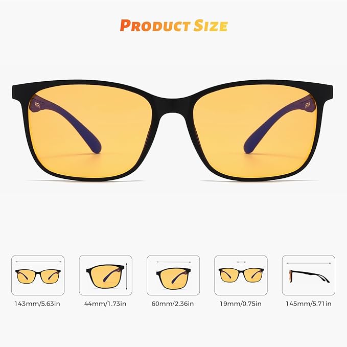 ANRRI Blue Light Glasses for Computer & Gaming - Amber Lenses Reduce Eye Strain Max Protection Sleep Glasses Mens and Women