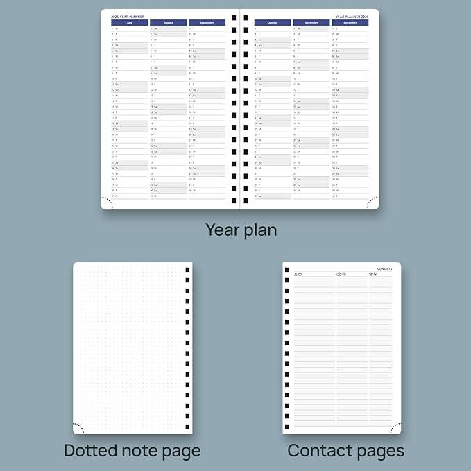 POPRUN 2026 Daily Planner One Page per Day (Medium 6'' x 8.5'') - 12 Months Calendar Appointment Book with Hourly Slots, Inner Pocket, Monthly Tabs, Pen Holder - Cornflower