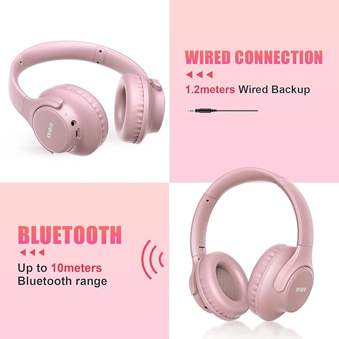 KVIDIO Bluetooth Headphones Over Ear, 65 Hours Playtime Wireless Headphones with Microphone, Foldable Lightweight Headset with Bass and Stereo Sound Low Latency for Travel Work Cellphone