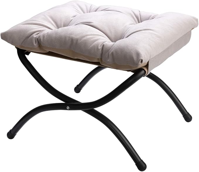 HollyHOME 15"(H) Folding Footrest Stool, Upholstered Small Foldable Ottoman, Accent Padded Sofa Foot Stool for Lazy Chair, Metal Frame Portable Foot Rest Ottoman for Home, Living Room, Bedroom, Grey