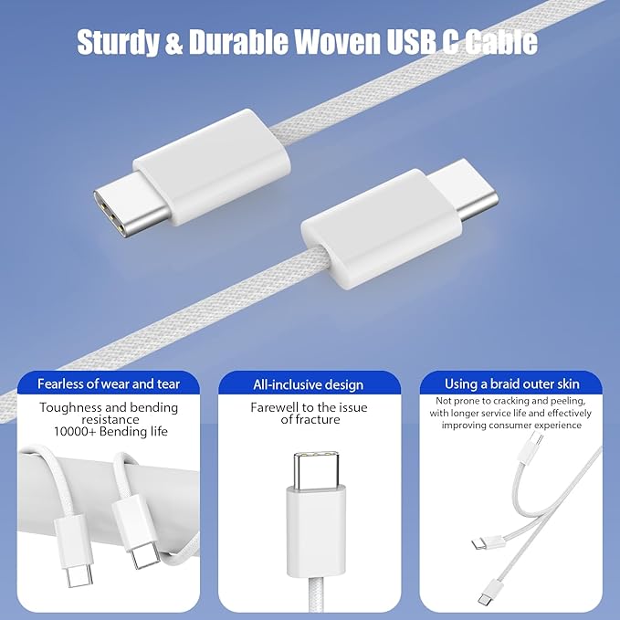Fast Charger for iPhone 17 16,【Apple MFi Certified】20W Type C Wall Charger Block with 10Foot USB C to C Woven Braided Cable for iPhone 17/17 Air/17 Pro Max/17 Pro/16/16 Pro Max/16 Plus/15/iPad/Airpods