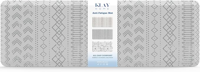 Klay Home kitchen mats for floor anti fatigue, 3/4" Thick 100%PU memory foam kitchen mat, padded kitchen mat, Cushion Kitchen Sink Rug Waterproof Non-slip Well-made - Large Runner 20" x 60", Grey Boho